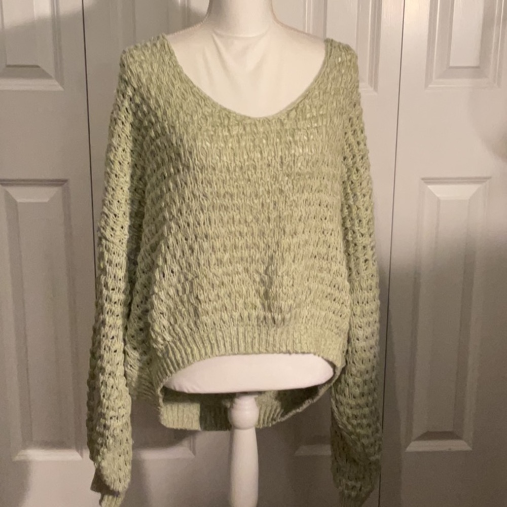 Free People Green Crew Neck Cropped Sweater